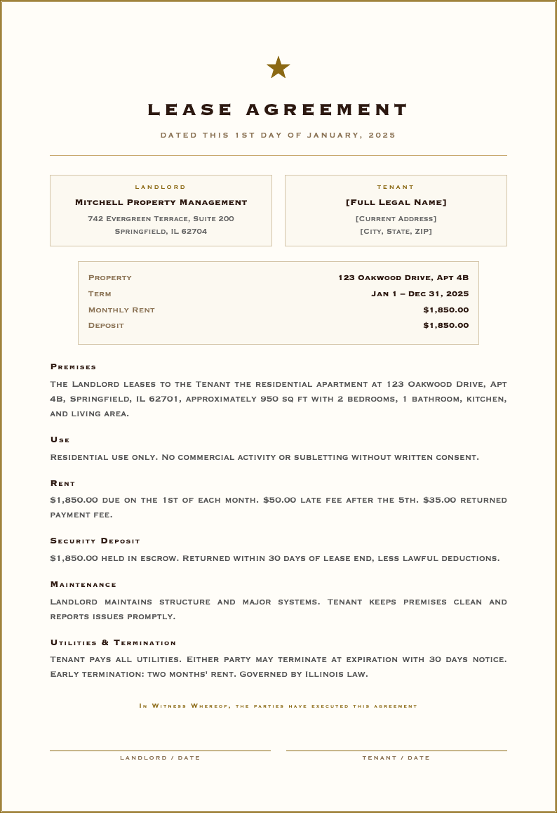 Formal certificate lease agreement